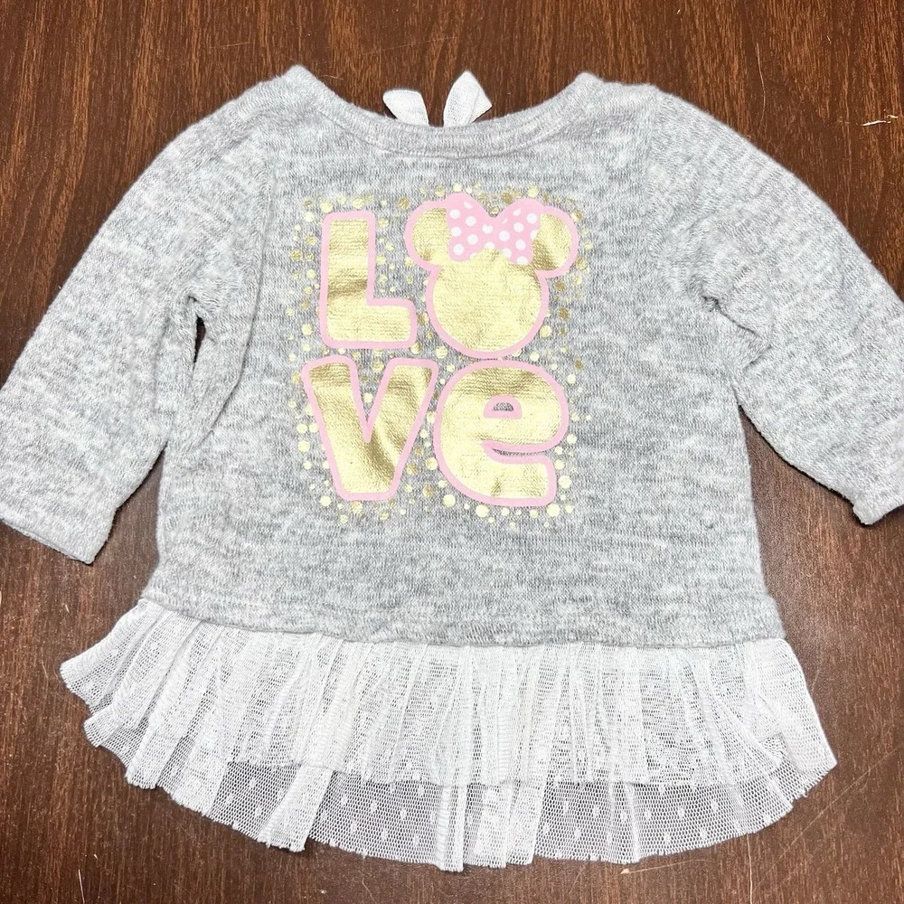 Disney Baby Minnie Mouse Outfit Girls 3–6M LOVE‎ Top Polka Dot Pants Set EUC